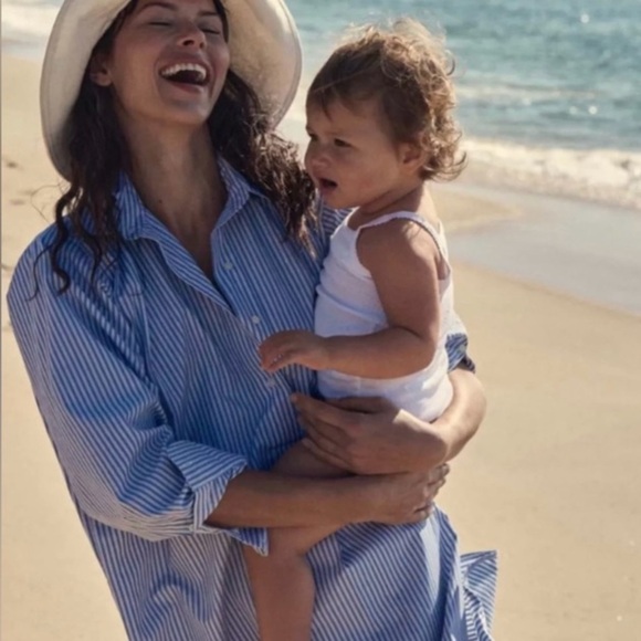 Doen Jora Cotton Poplin Oversized Button Shirt Mini Dress Blue Montauk Stripe - Picture 4 of 13